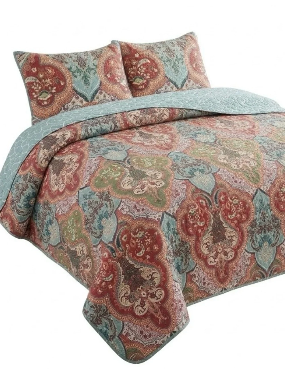 Reversible Paisley Quilt Set with 2 shams King- Home Bedding